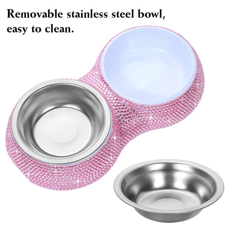 Soleebee Bling Finest Crystal Rhinestones Pet Feeder/Pet Bowls for Small Cats Dogs (Pink) - Image 2